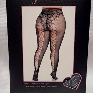 Plus Size French Fishnets with Faux Lace Up pantyhose tights